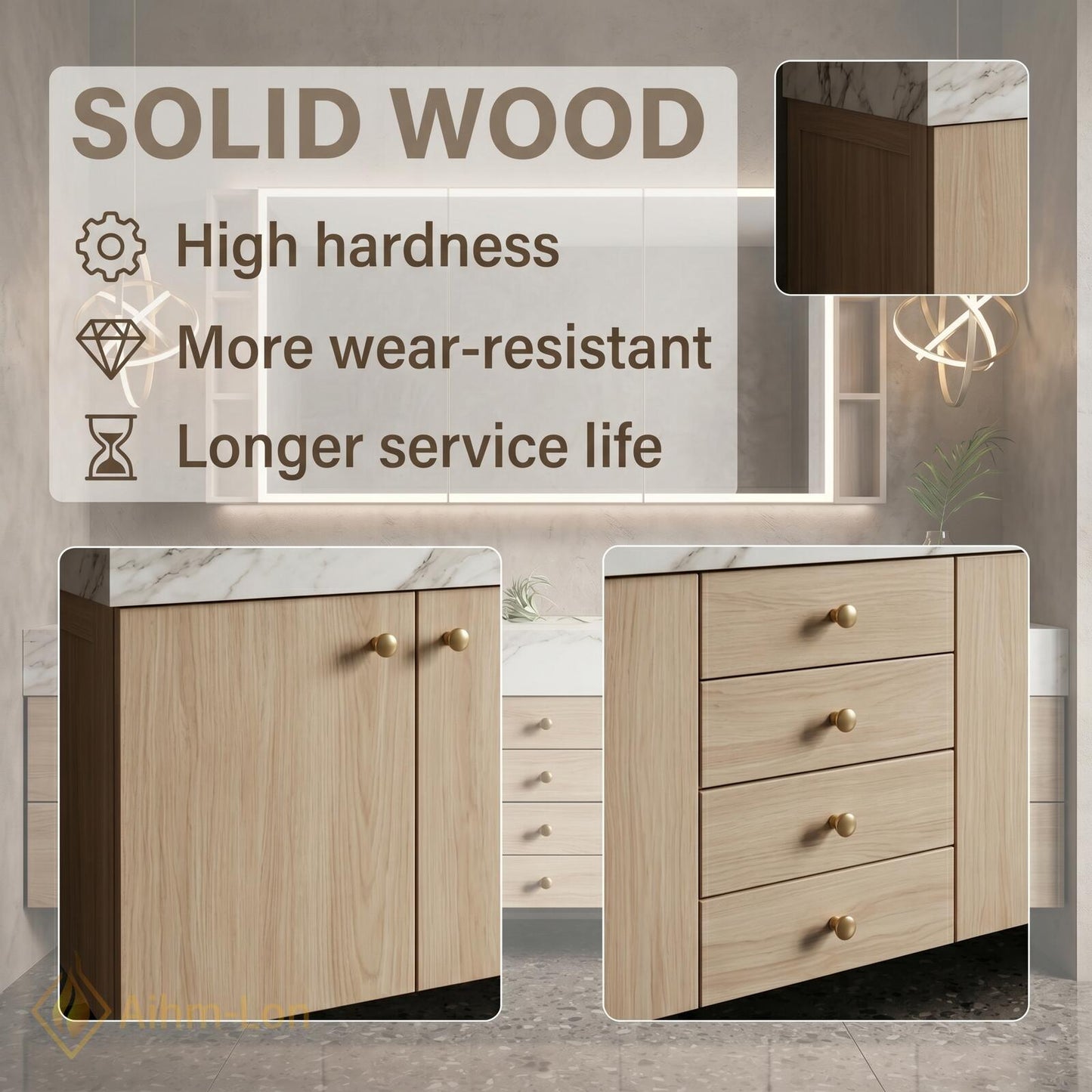 70''-96'' Double Bathroom Vanity with Sink Sleek Floating Warm Wood Finish Marble