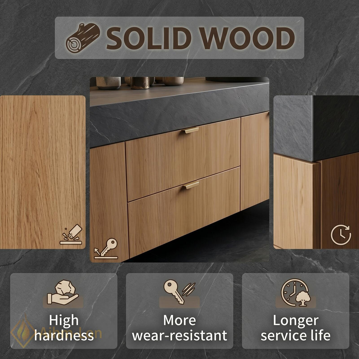 60''-96'' Double Bathroom Vanity with Sink Dark Walnut Grey Counter Slatted Panel