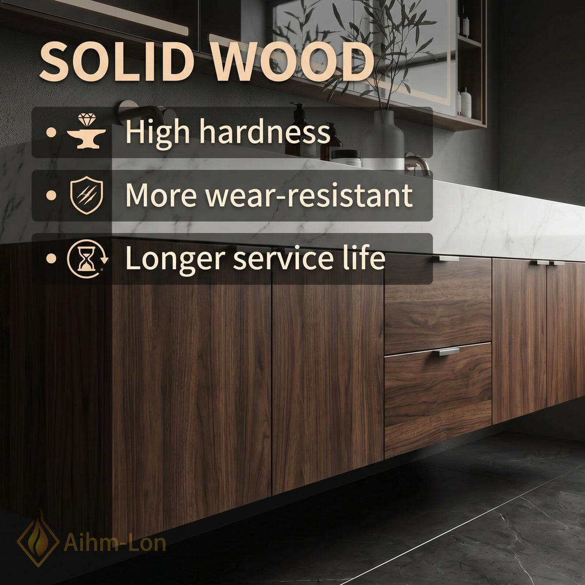 60''-96'' Double Bathroom Vanity with Sink Solid Stone Wood Grain Front Panels