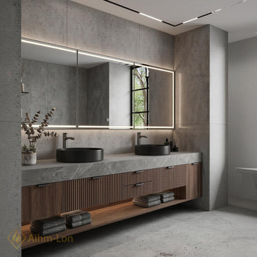 60''-96'' Double Bathroom Vanity with Sink Floating Dark Walnut Finish Modern Panel