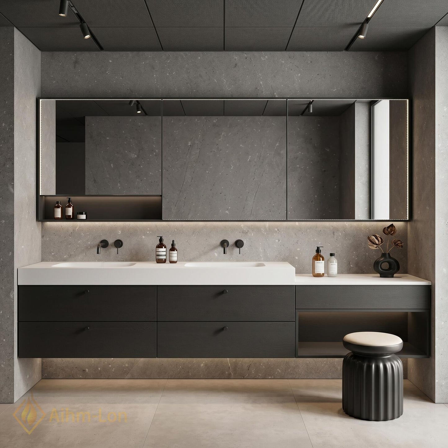 60''-96'' Bathroom Vanity with Sink Sleek Low-Profile Floating Dark Grey Textured Finish