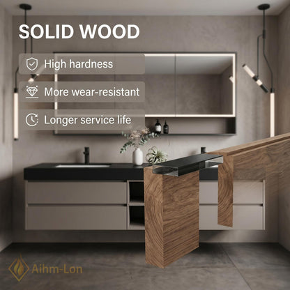 60''-96'' Double Bathroom Vanity with Sink Slatted Front Warm Wood Tone Countertop