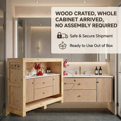 60''-96'' Floating Bathroom Vanity with Sink Solid Wood Grain Four Wide Drawers Cabinet