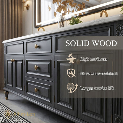 70''-96'' Double Bathroom Vanity with Sink Marble Top Cabinet Drawers Storage
