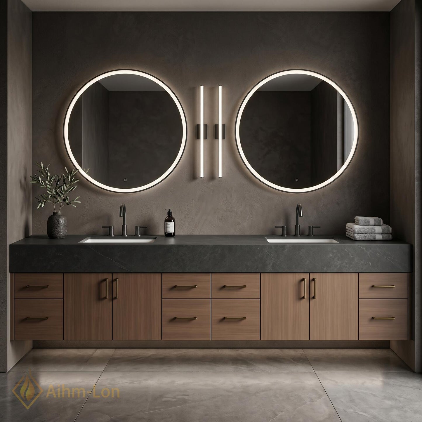 70''-96'' Double Bathroom Vanity with Sink Warm-Walnut Modern Floating Storage Finish