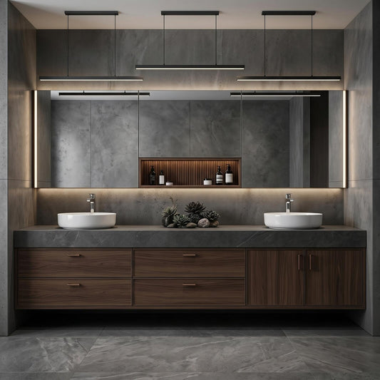 60''-96'' Double Bathroom Vanity with Sink Modern Floating Dark Walnut Slatted Center Panel