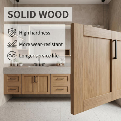 70''-96'' Modern Bathroom Vanity with Sink Double Sink Natural Wood Open Shelving Cabinet