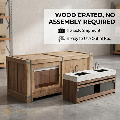60''-96'' Modern Bathroom Vanity with Sink Double Dark Walnut Slatted Center Panel