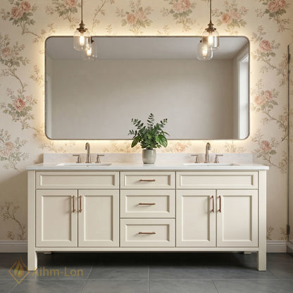 60''-96'' Classic Bathroom Vanity with Sink Cream Painted Side Drawers Cabinet
