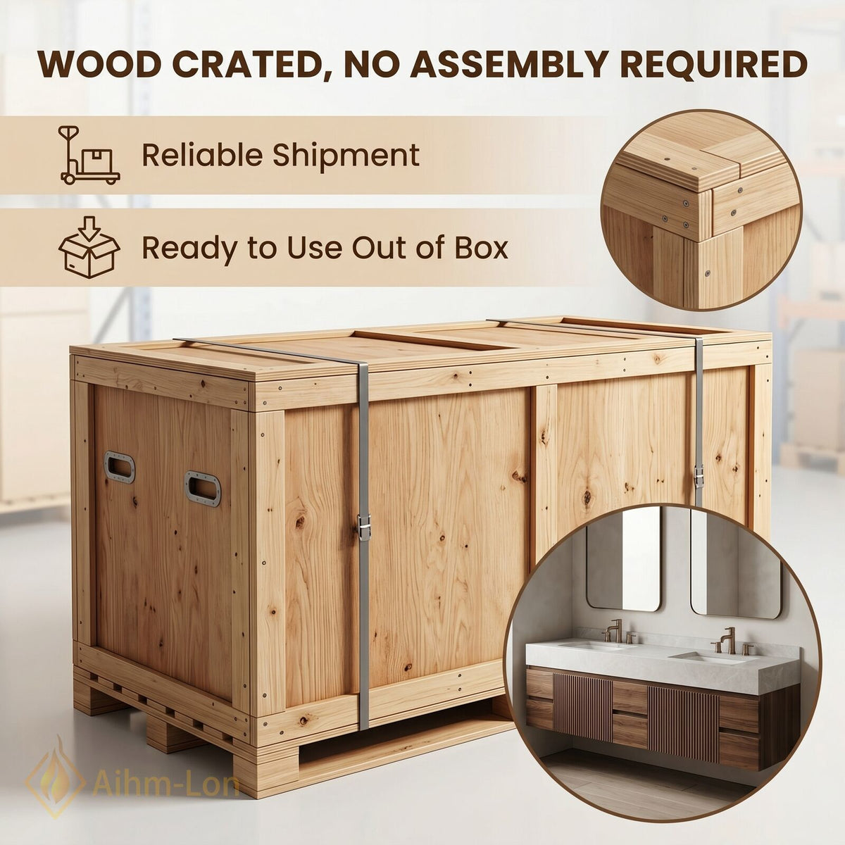76''-96'' Double Bathroom Vanity with Sink Dark Walnut Finish Slatted Front Design