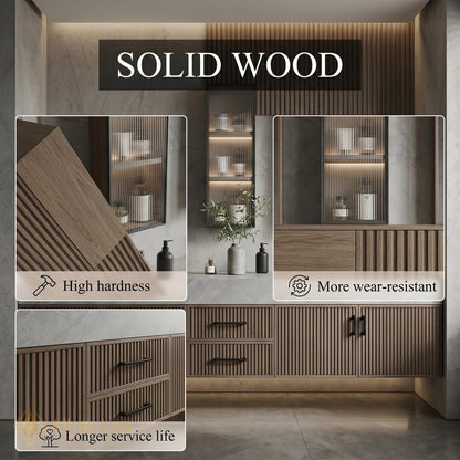 60''-96'' Bathroom Vanity with Sink Floating Vanity Stone Top Slatted Wood Central