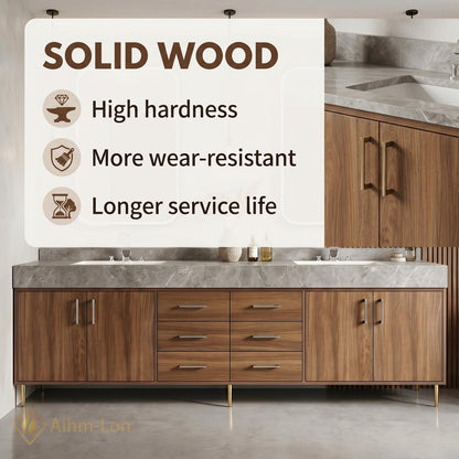 70''-96'' Double Bathroom Vanity with Sink Warm-Wood Floating Grain Drawer Modern