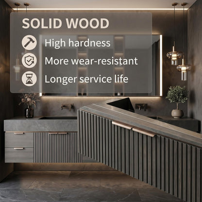 60''-96'' Double Bathroom Vanity with Sink Modern Floating Charcoal Gray Stone Slatted Front