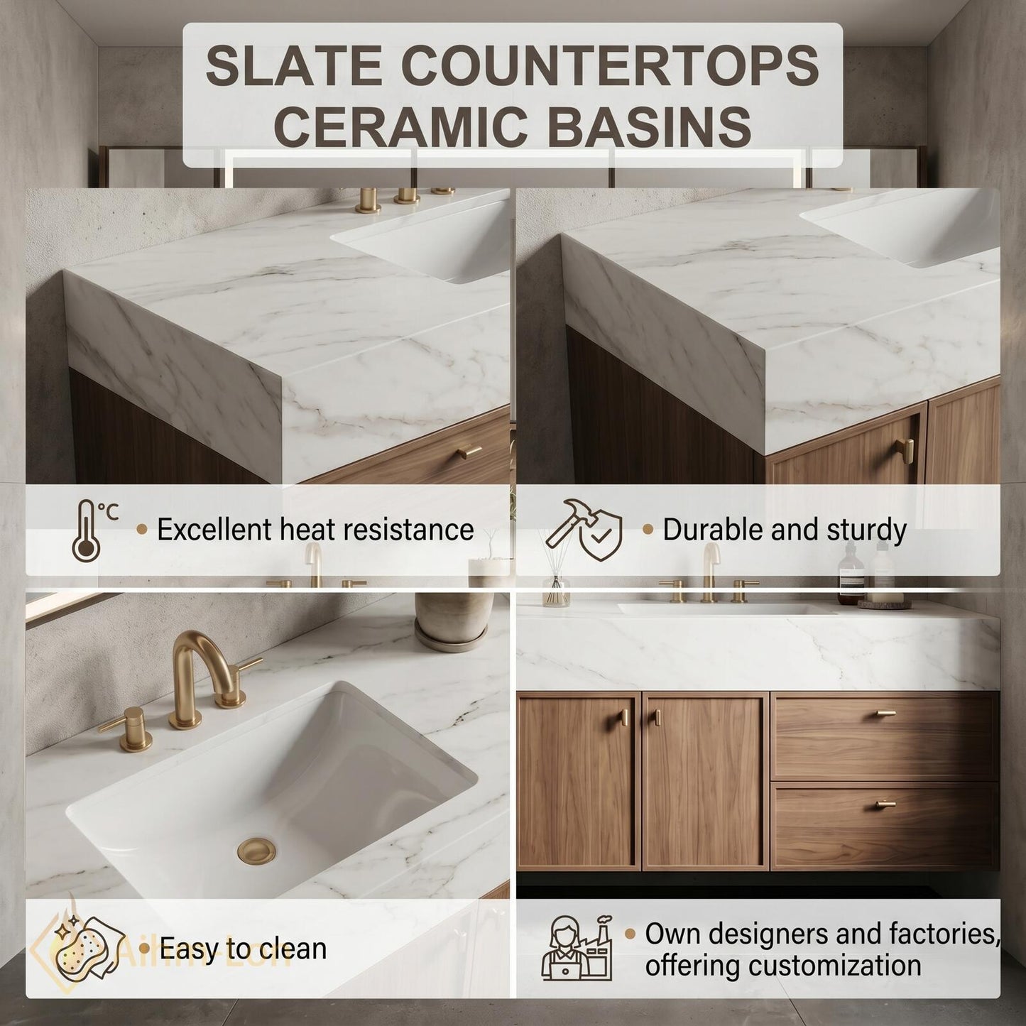 76''-96'' Double Bathroom Vanity with Sink Natural Wood Grain Center Open Shelving