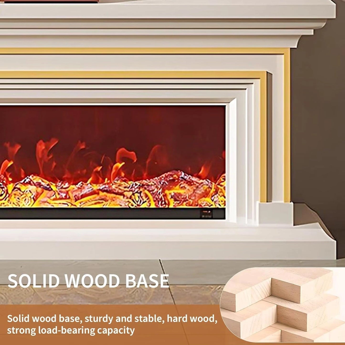 Aihm-Lon Simple Electric Fireplace with Golden line decoration 59”-95”