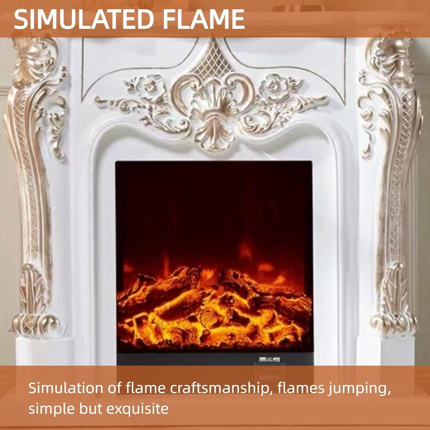 Aihm-Lon Electric Fireplace with Gold Outline Carving 39”