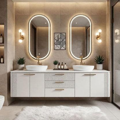 60“-96”Floating Bathroom Vanities with Double Sink (White Vertical Texture)