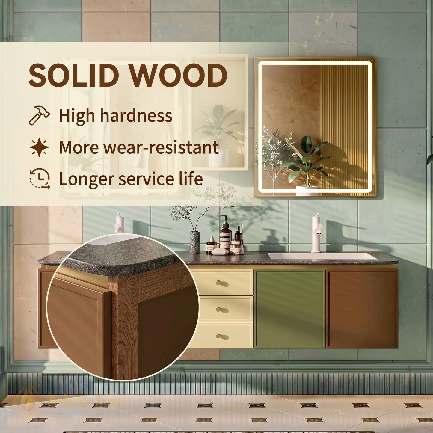 60''-96'' Double Bathroom Vanity with Sink Multicolor Doors Wall Mounted Stone Cabinet