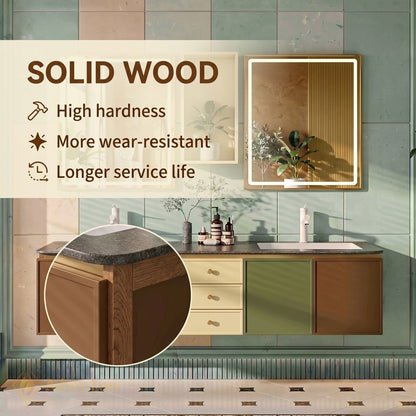 60''-96'' Double Bathroom Vanity with Sink Multicolor Doors Wall Mounted Stone Cabinet