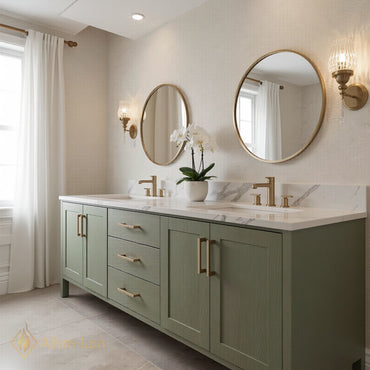 70''-96'' Modern Bathroom Vanity with Sink Wood Grain Shaker Marble Gold Drawers