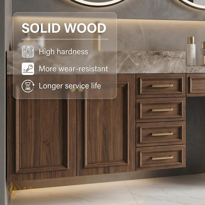 60''-96'' Double Bathroom Vanity with Sink Walnut Floating Modern Triple Woodgrain Finish
