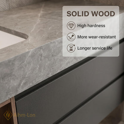60''-96'' Double Bathroom Vanity with Sink Floating Dark Matte Finish Open Shelf
