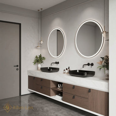 60''-96'' Double Bathroom Vanity with Sink White Marble Top Open Shelving Center