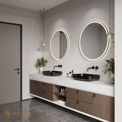 60''-96'' Double Bathroom Vanity with Sink White Marble Top Open Shelving Center