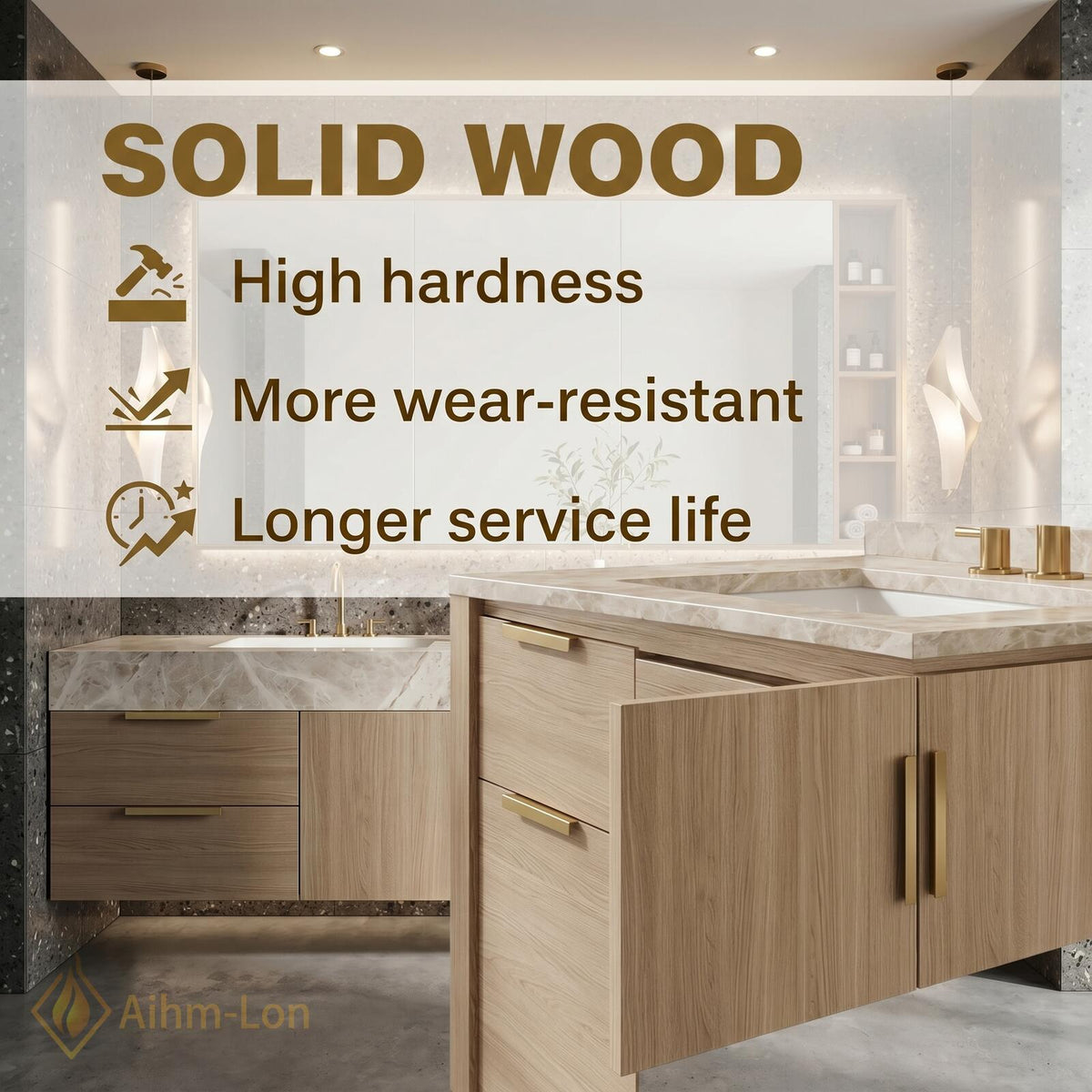 60''-96'' Double Bathroom Vanity with Sink Modern Floating Wood Grain Finish Open