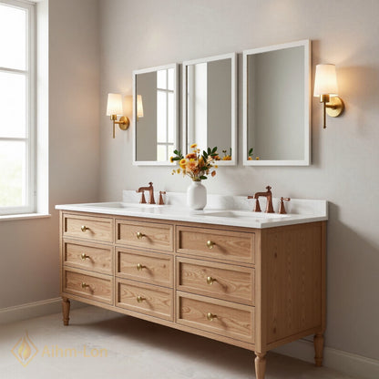 72''-96'' Classic Bathroom Vanity with Sink Oak Nine Drawers Tapered Leg Cabinet