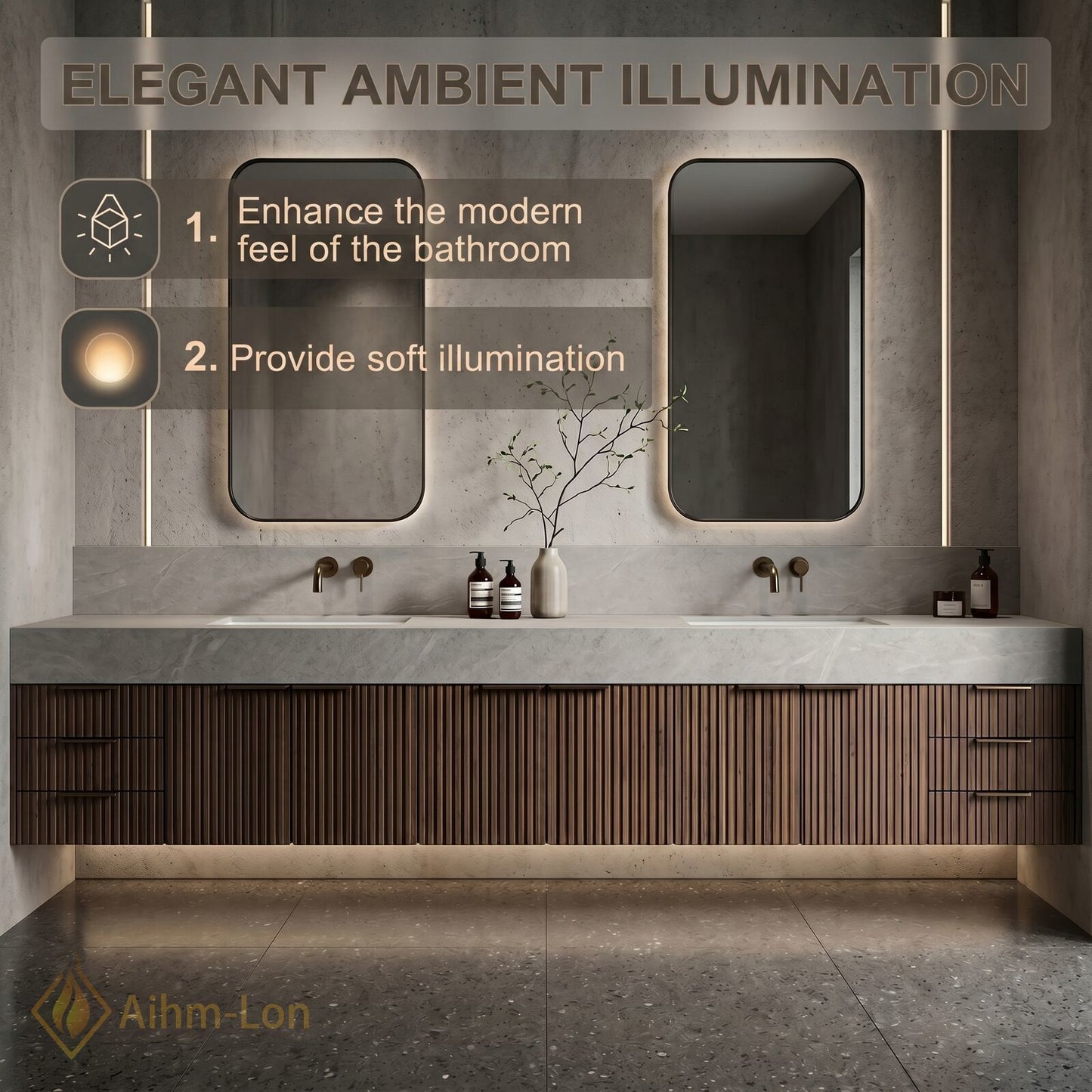 70''-96'' Double Bathroom Vanity with Sink Wall-Mounted Wall-Mount Modern Slatted Vanities Vertical