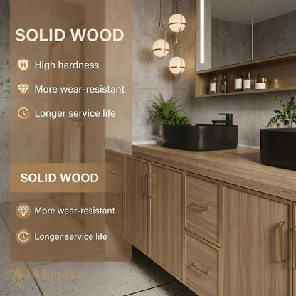 60''-96'' Bathroom Vanity with Sink Modern Floating Marble Top Light Wood Frame