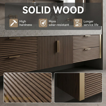 60''-96'' Double Bathroom Vanity with Sink Floating Double Dark Walnut Ribbed Front