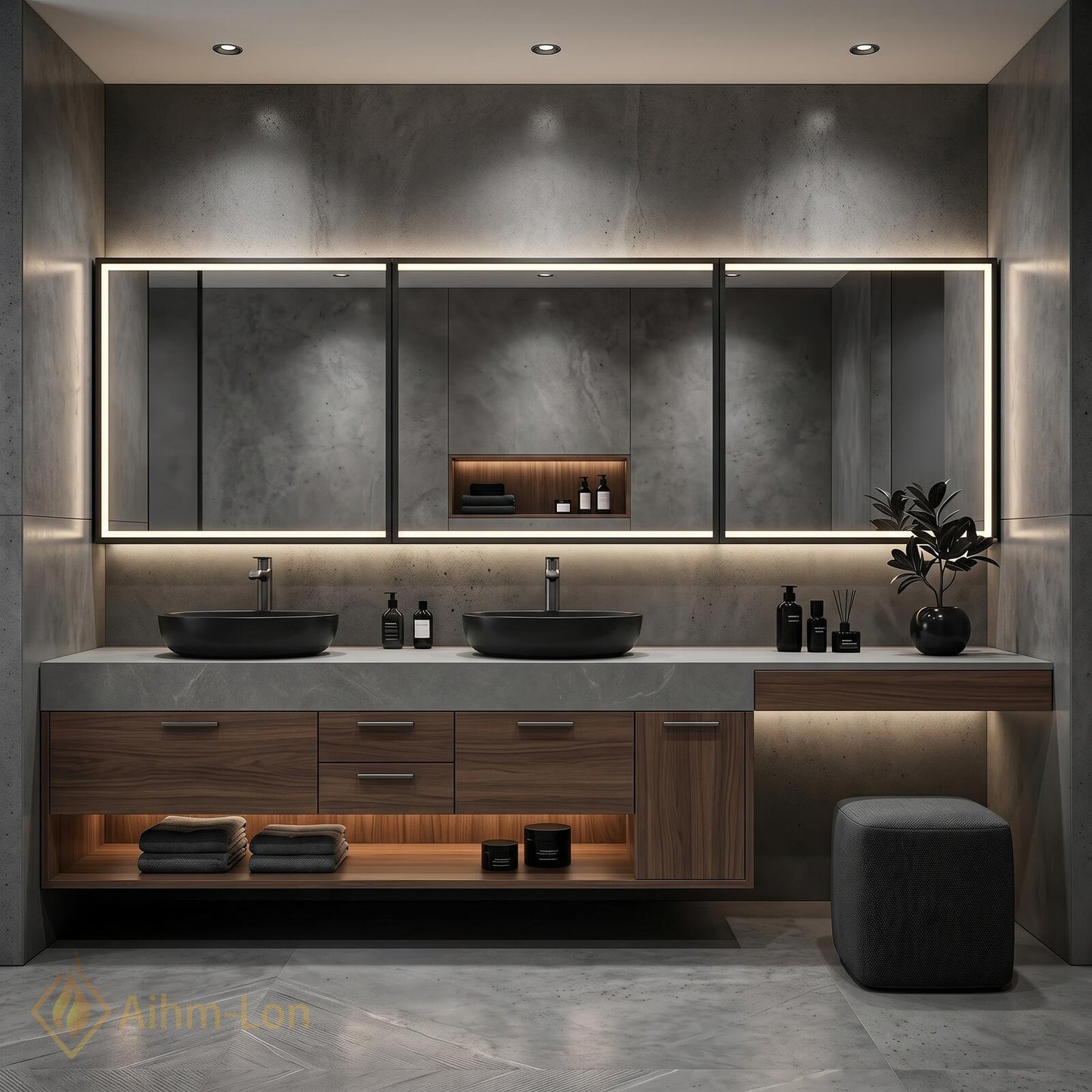 78''-96'' Bathroom Vanity with Sink Floating Wide Stone Countertop Dark Wood Cabinetry