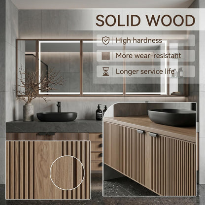 60''-96'' Double Bathroom Vanity with Sink Modern Floating Dark Stone Top Ribbed Doors