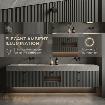60''-96'' Double Bathroom Vanity with Sink Modern Units Ribbed Front Panels Stone