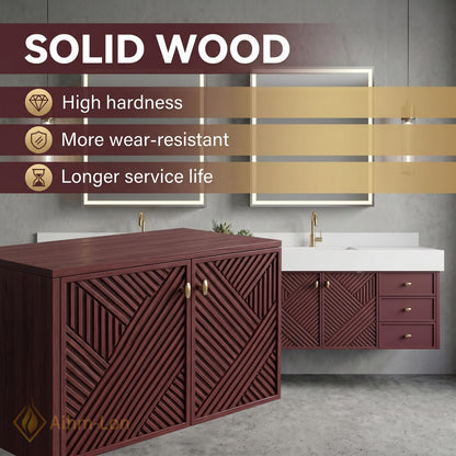 78''-96'' Modern Floating Bathroom Vanity with Sink Geometric Panel Doors Wine-Red Drawers