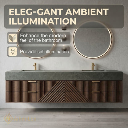 60''-96'' Double Bathroom Vanity with Sink Geometric Wood Panels Floating Design Dual