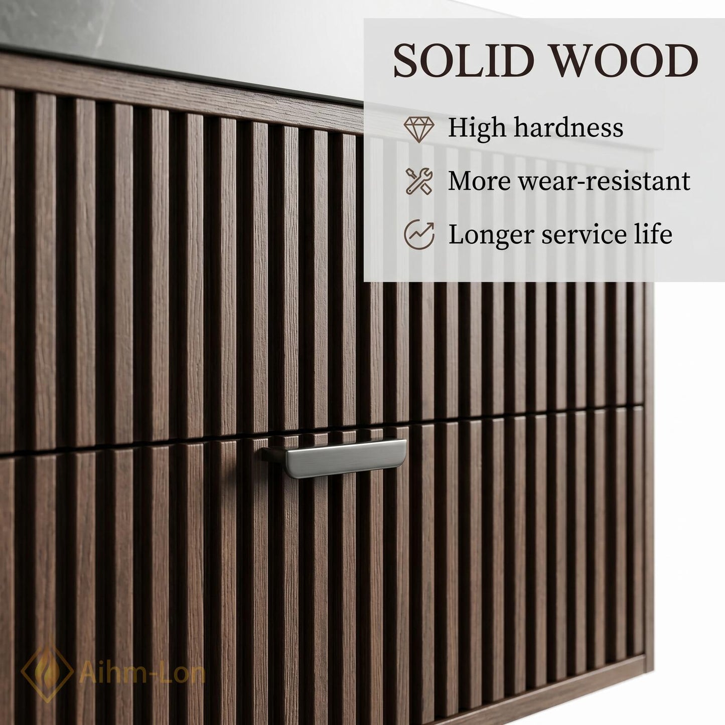 60''-96'' Double Bathroom Vanity with Sink Dark Grey Floating Stone-Top Slatted