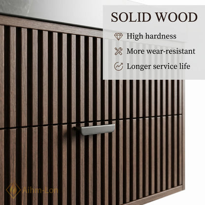60''-96'' Double Bathroom Vanity with Sink Dark Grey Floating Stone-Top Slatted