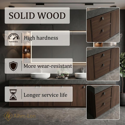 76''-96'' Modern Double Bathroom Vanity with Sink Dark Wood Stone Top Cabinet