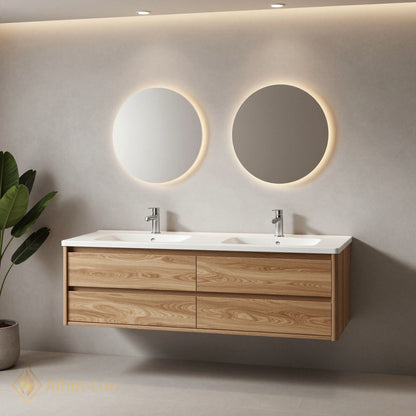 60''-96'' Modern Bathroom Vanity with Sink Floating Light Wood Undermount Deep Drawers