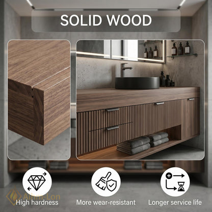 60''-96'' Double Bathroom Vanity with Sink Floating Dark Walnut Finish Modern Panel