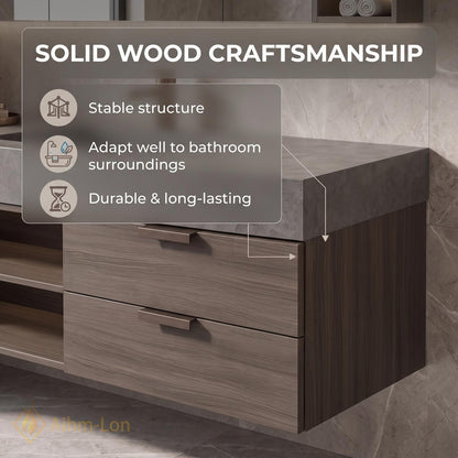 36''-110'' Floating Bathroom Vanity with Sink Grey Sintered Stone Open Shelving