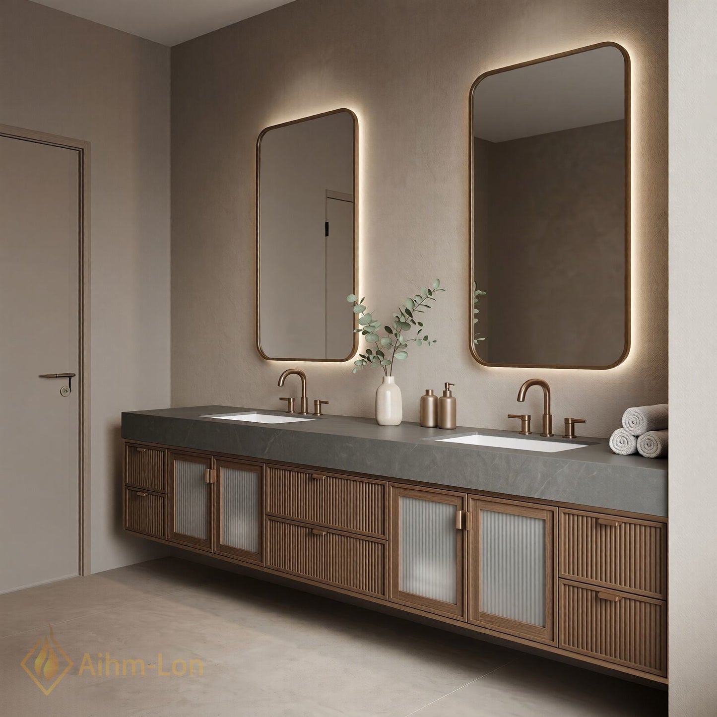 70''-96'' Double Bathroom Vanity with Sink Modern Solid-Wood Fluted Drawer Fronts Frame