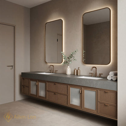 70''-96'' Double Bathroom Vanity with Sink Modern Solid-Wood Fluted Drawer Fronts Frame
