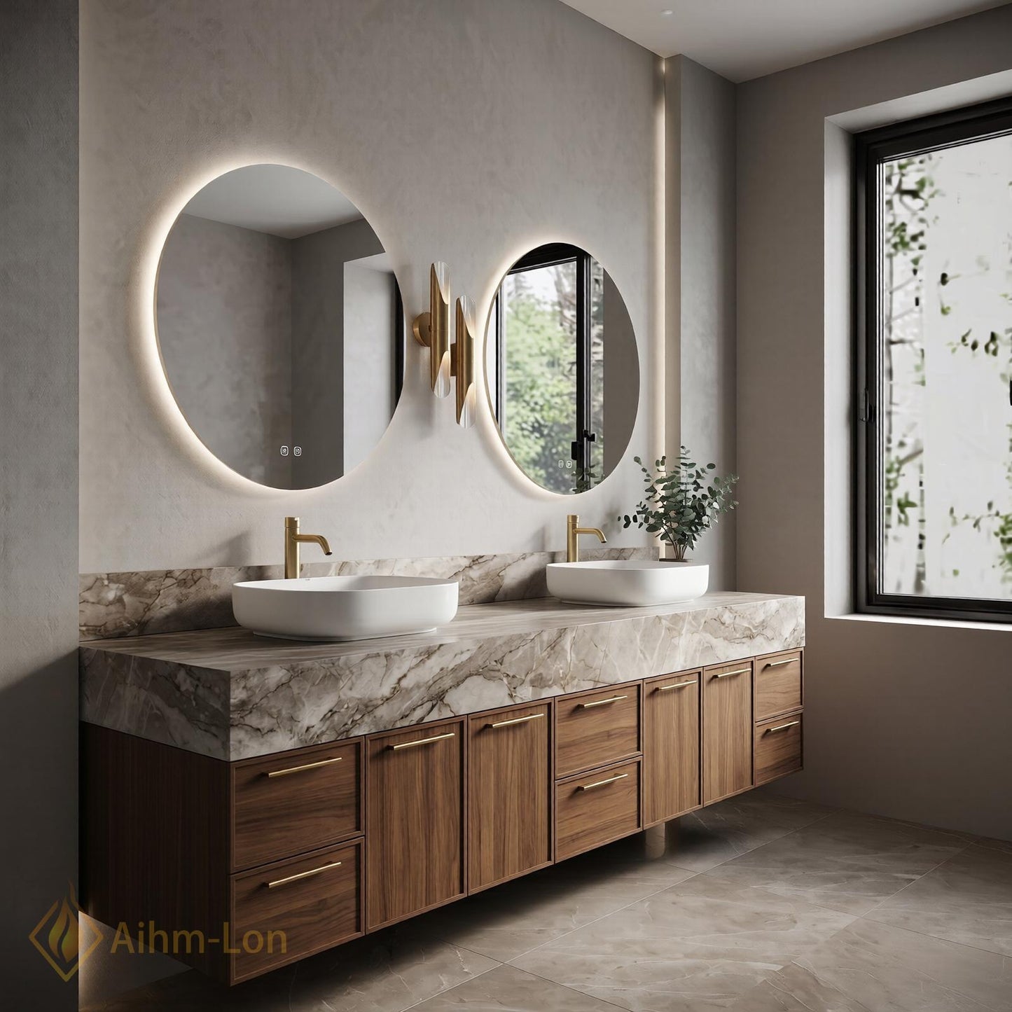 78''-96'' Double Bathroom Vanity with Sink Floating Marble-Top Drawers Storage Sleek