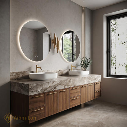 78''-96'' Double Bathroom Vanity with Sink Floating Marble-Top Drawers Storage Sleek