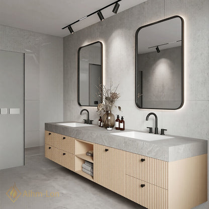 76''-96'' Double Bathroom Vanity with Sink Grey Floating Modern Stone-Top Vanities Slat