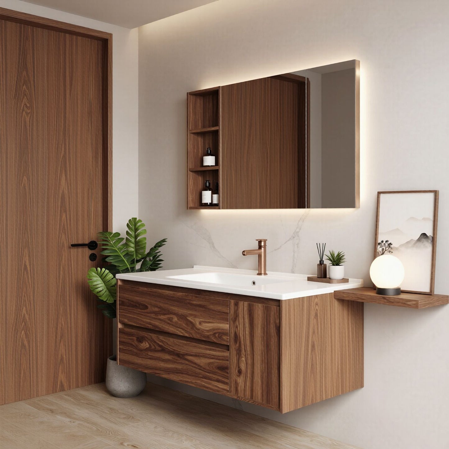 36''-64'' Modern Bathroom Vanity with Sink Large Wood Grain Floating Dual Drawers Cabinet